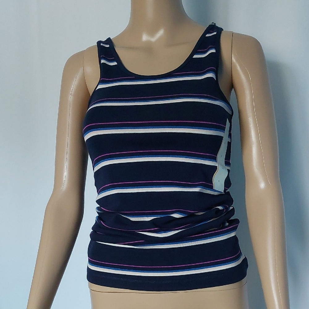 A New Day Womens Sleeveless Tank Top‎ Navy Purple Stripe Size S